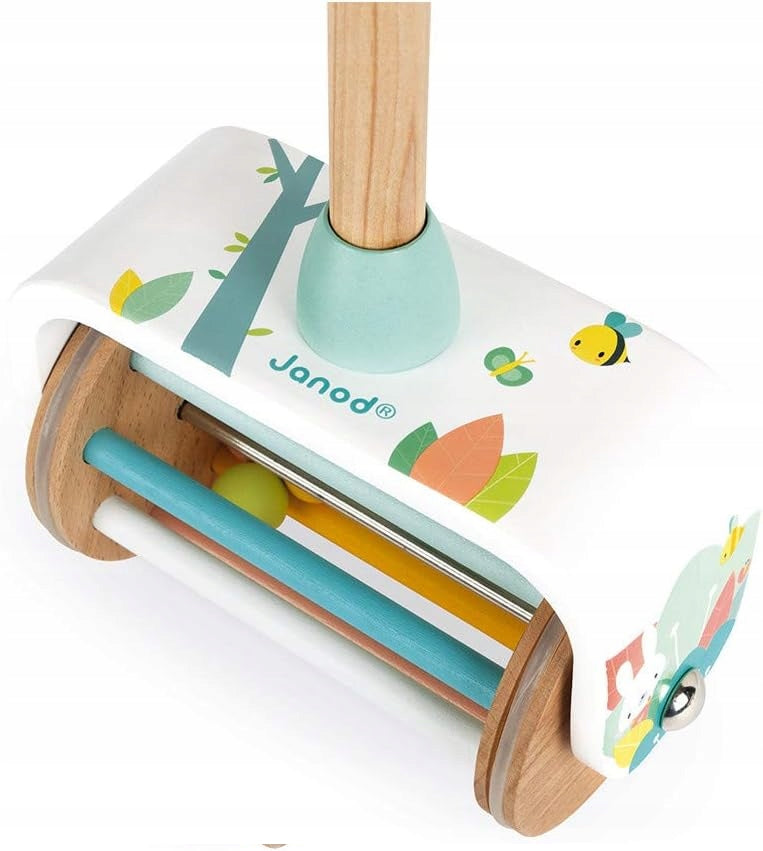 JANOD Pure leseni potisni voziček z ropotuljico 49 cm