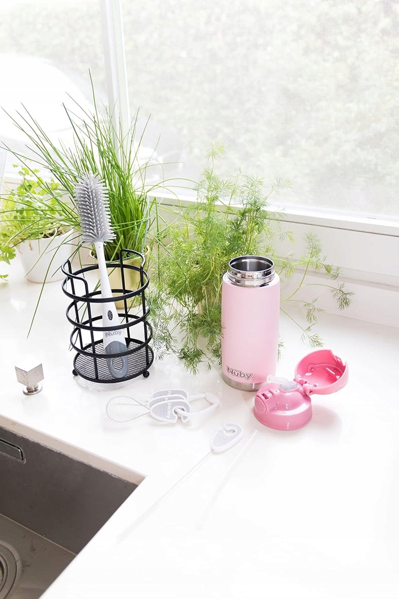NUBY 2-in-1 Reinigungsbürste für Schnuller und Flaschen 30 cm + Ständer
