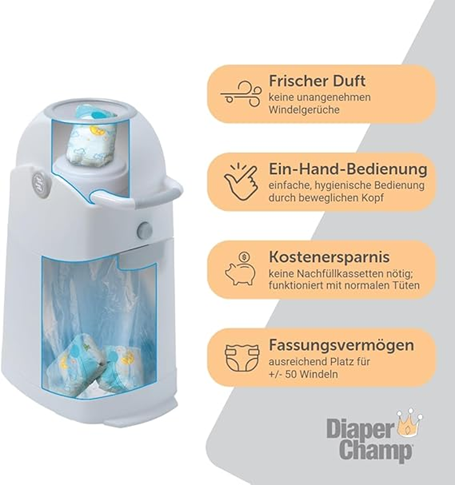 DIAPER CHAMP koš za plenice ZA VREČKE ZA SMETI +/-50 plenic