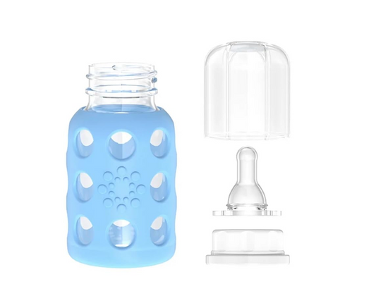 LifeFactory bottiglia in vetro con custodia 120 ml 3 m+ tettarella 1