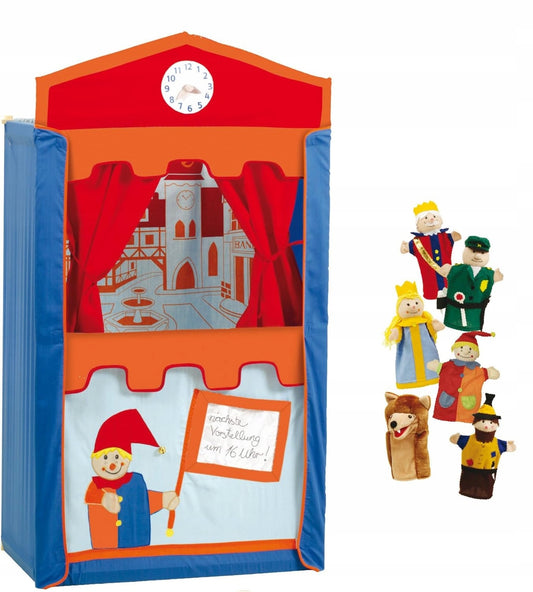 ROBA houten poppentheater 120 cm + 6 handpoppen KASPER
