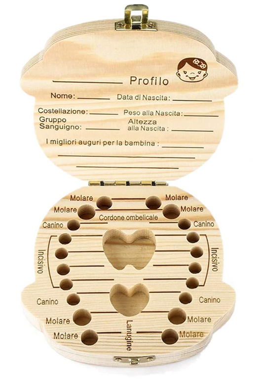 LOVE BABY scatola di legno per conservare i denti da latte LINGUA ITALIANA