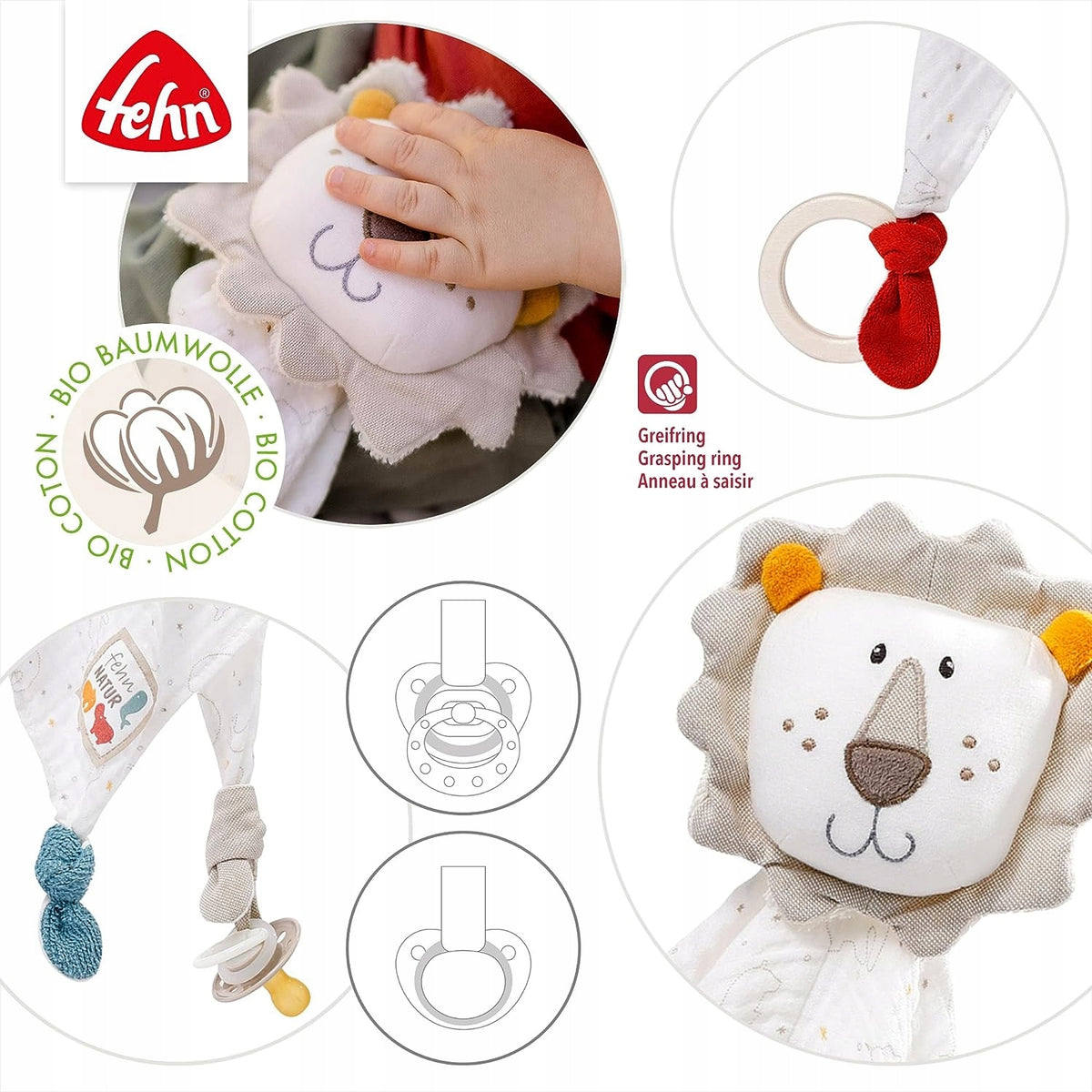 FEHN NATURE βαμβακερή αγκαλιά κουβερτάκι comforter 28 x 38 cm ΛΙΟΝΤΑΡΙ