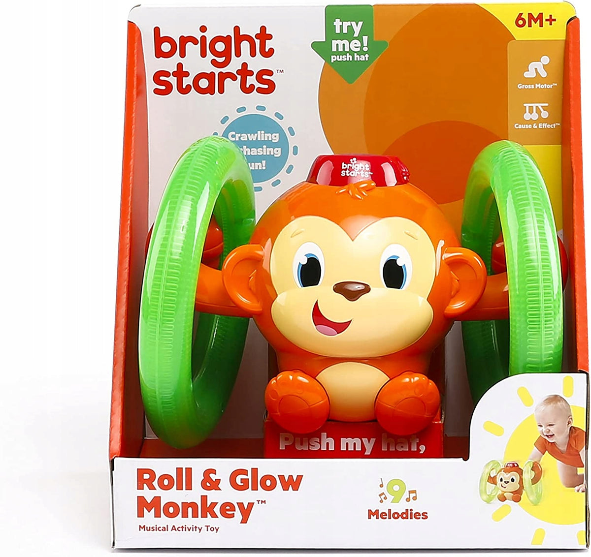 BRIGHT STARTS opička ROLL&GLOW svetlo a zvuk
