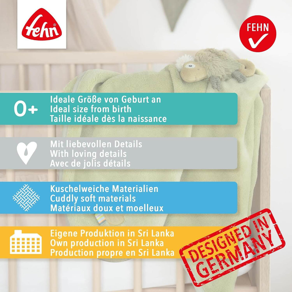 FEHN Castelul Mic păturică pentru bebeluși 75x100 cm cu zornăitoare