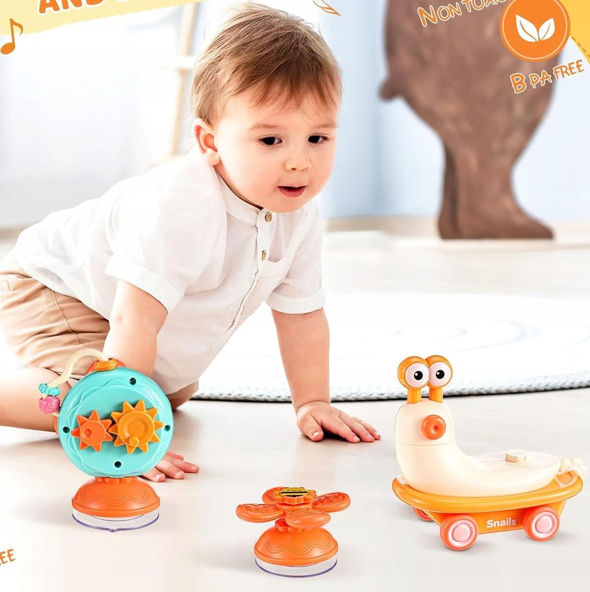 WEIXINGDA Windmühle Schnecke 5-in-1 sensorisches Spielzeug Schnecke mit Saugnapf