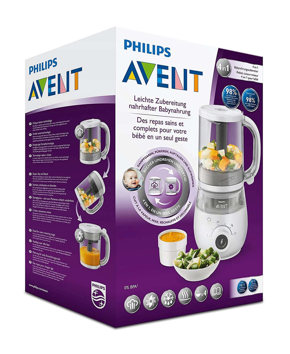 PHILIPS AVENT SCF883/01 4w1 parowar mikser 1000ml w pudełku, biały, BPA free, do gotowania na parze i miksowania