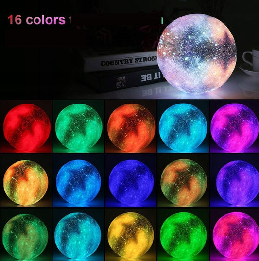 Lámpara nocturna Galaxy Luna 16 colores con mando a distancia y base LUNA