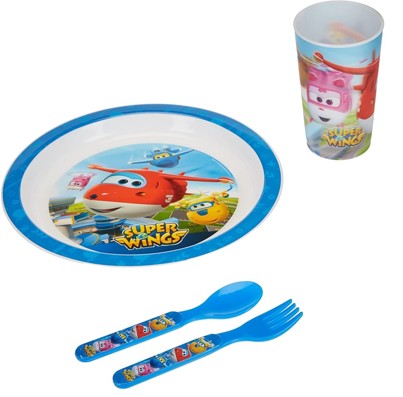Set de desayuno OLED Super Wings plato vaso cubiertos 3 años+