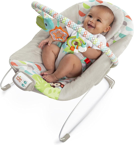 Bright Starts Happy Safari espreguiçadeira com melodias e vibrações