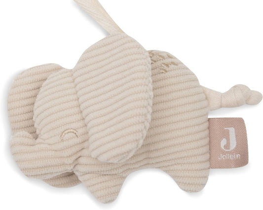 JOLLEIN bawełniana zawieszka łańcuch do wózka i fotelika SŁONIE – biało-beżowy – zdjęcie 2