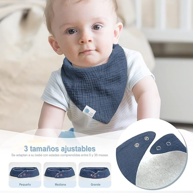 LULU MOON bavaglini bandana con bottoni a pressione 0-36 mesi x5
