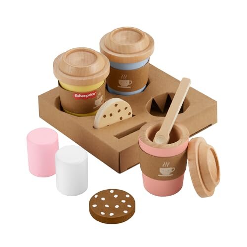Fisher-Price HXT85 zabawka edukacyjna – drewniany zestaw do zabawy w kawiarnię dla dzieci, nowy produkt