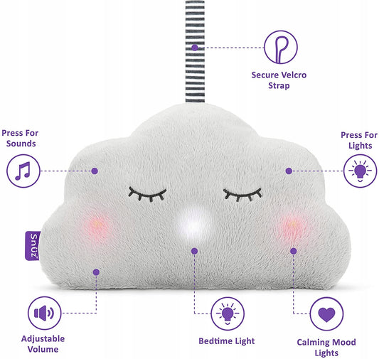 SNUZcloud плюшена ПРИСПИВАЛКА с бял шум, звук на сърцебиене и светлинки