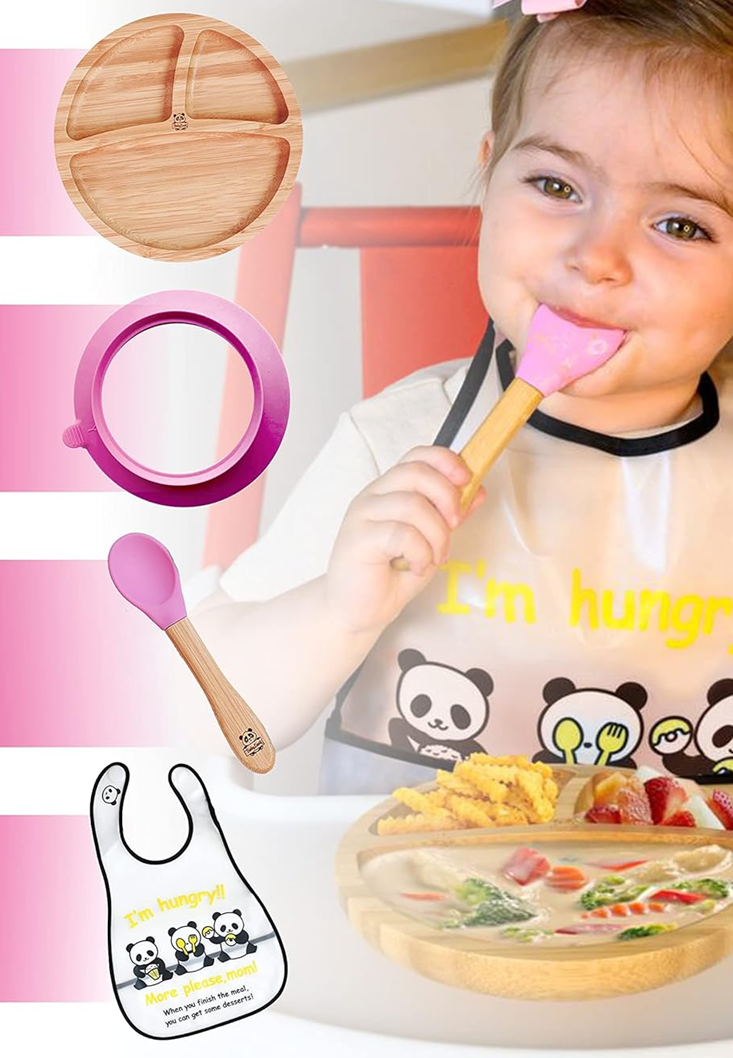 BABYLOVIT bambusov krožniček s priseskom + žlička in slinček