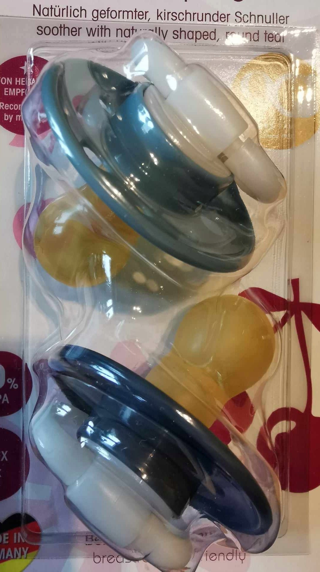 NIP CHERRY smoczek uspokajający x2 6msc+ w kolorze niebieskim i białym, bez BPA i BPS