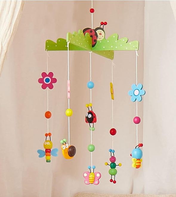 BIECO móvil para cuna de madera Flores e Insectos carrusel 26 x 39 cm
