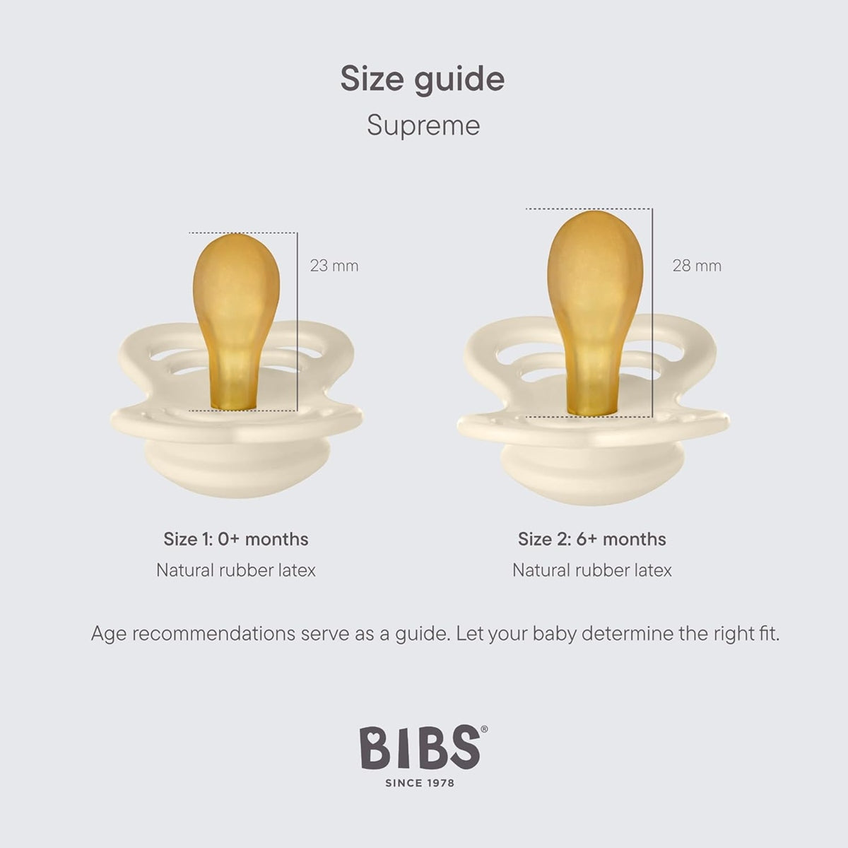 BIBS SUPREME dude za pomirjanje iz kavčuka 0-6m SIMETRIČNE