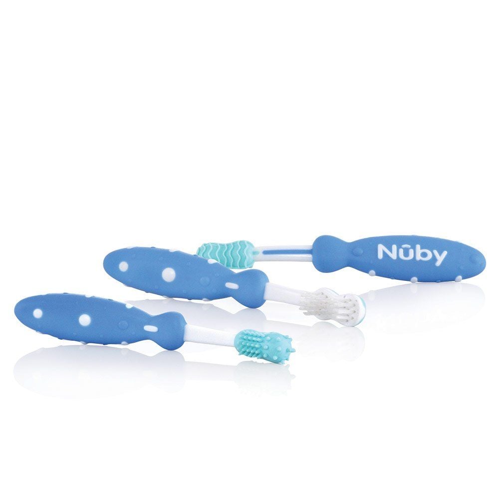 Nuby ID754 conjunto de escovas de dentes azul x3