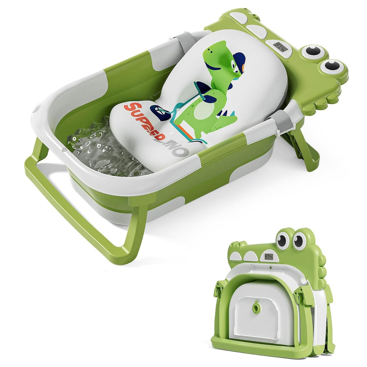 SUPERBE Kompakt zusammenklappbare Babywanne + Dinosaurier-Einsatz