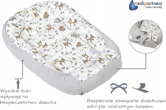 MEDIPARTNERS kokon niemowlęcy gniazdo 90 x 50, bezpieczny dwustronny kokon dla niemowląt z grubymi bokami