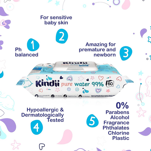 KINDII Pure Water 99 salviettine umidificate con acqua x60