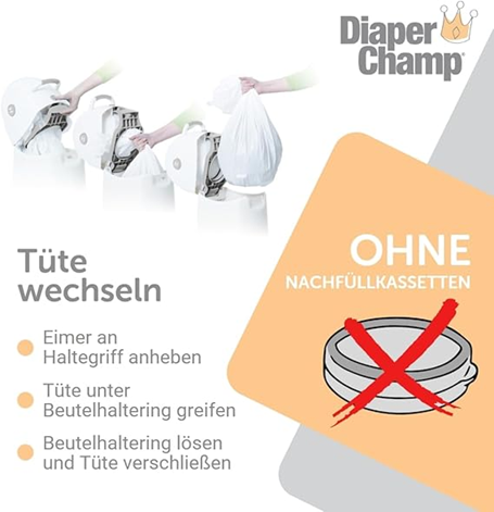 DIAPER CHAMP koš za plenice ZA VREČKE ZA SMETI +/-50 plenic