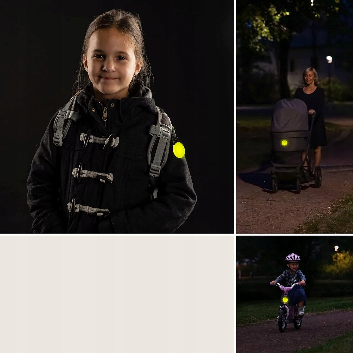 Reer Light and Go grafika zastosowania lampki na odzieży i plecaku