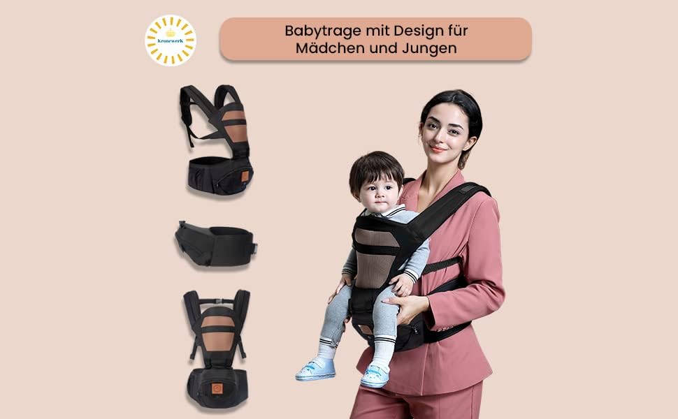 KRONEWERK ergonomische Babytrage mit Hüftgurt 6-in-1