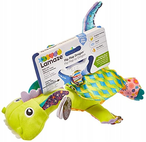 LAMAZE zawieszka zabawka sensoryczna SMOK 24 x 26 cm, zielony smok z kontrastowymi wzorami