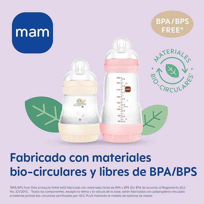 MAM Easy Start butelka antykolkowa 260ml 2m+ x2, BPA free, z materiałów bio-cyrkularnych