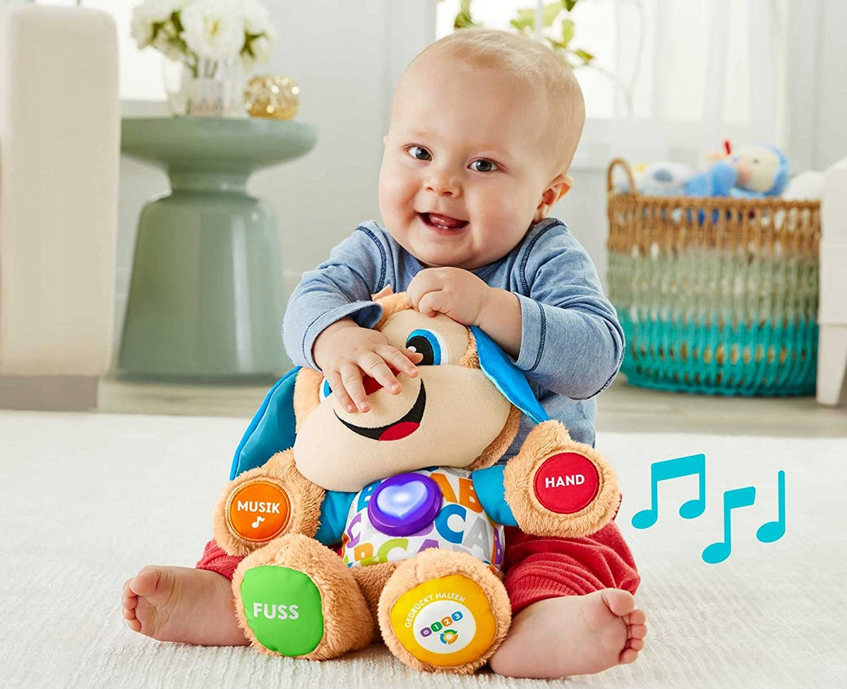 FISHER-PRICE szczeniaczek uczniaczek j. niemiecki interaktywna zabawka edukacyjna dla niemowląt z muzyką