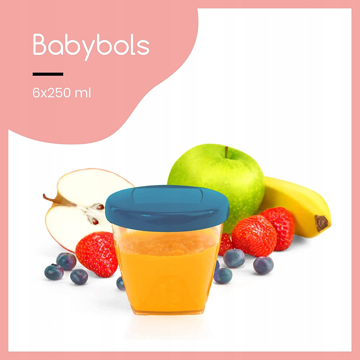 BABYMOOV Babybols pojemniki 6 x 250 ml z hermetycznym zamknięciem, przezroczyste, do żywności dla niemowląt