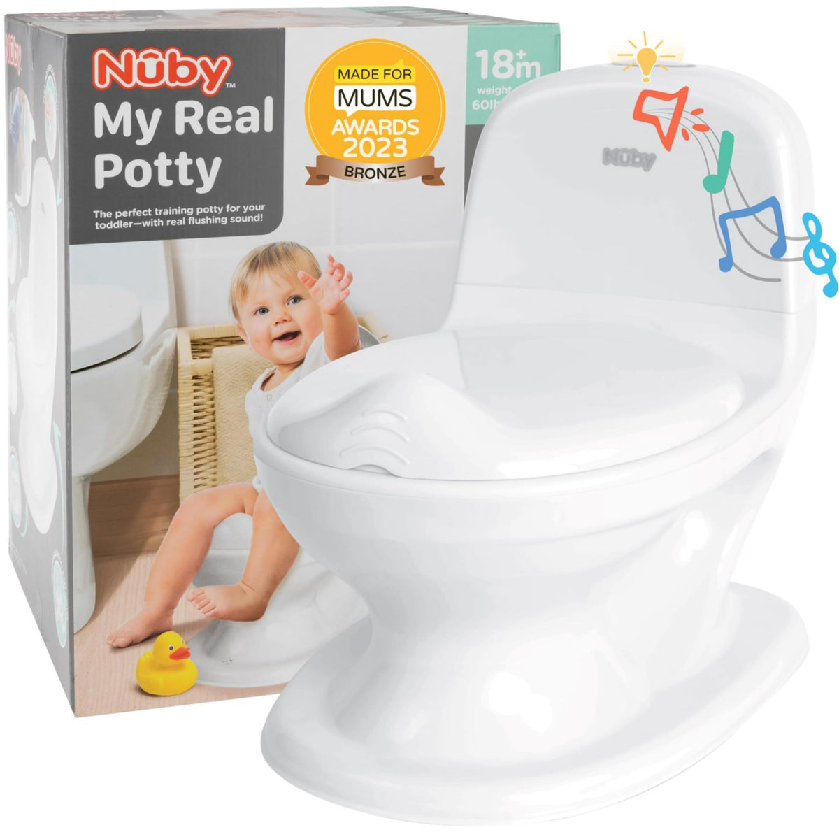 Nuby My Real Potty nocnik treningowy dla dzieci 18m+ dźwięk spłuczki