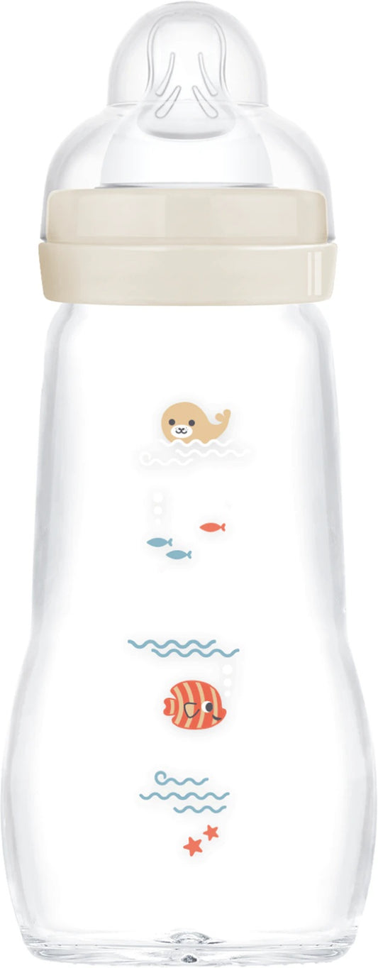 MAM Feel Good skleněná láhev 260 ml 2 m+ savička 2 MOŘŠTÍ TVOROVÉ