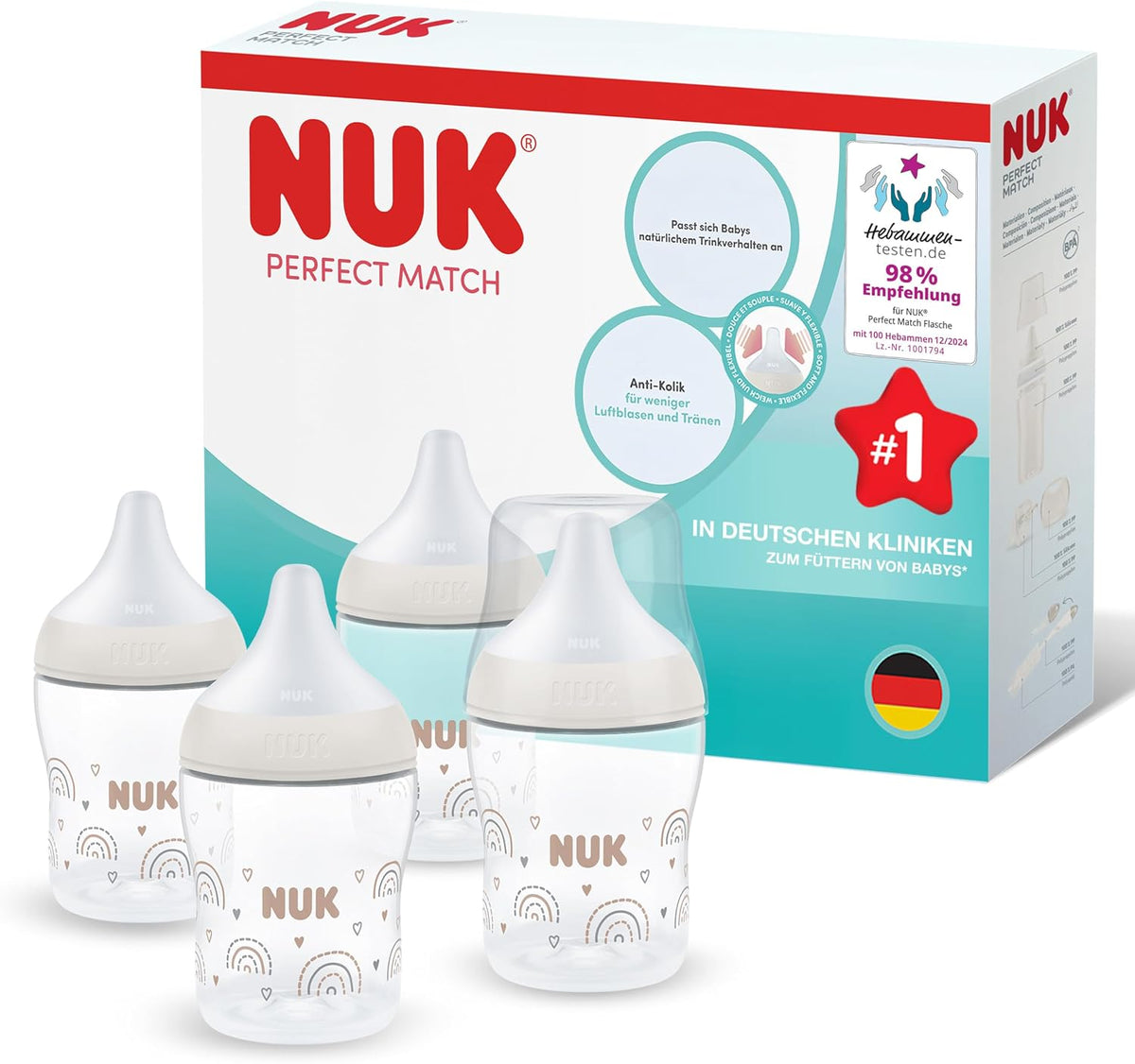 NUK Perfect Match stekleničke proti kolikam 150 ml x4 3m+