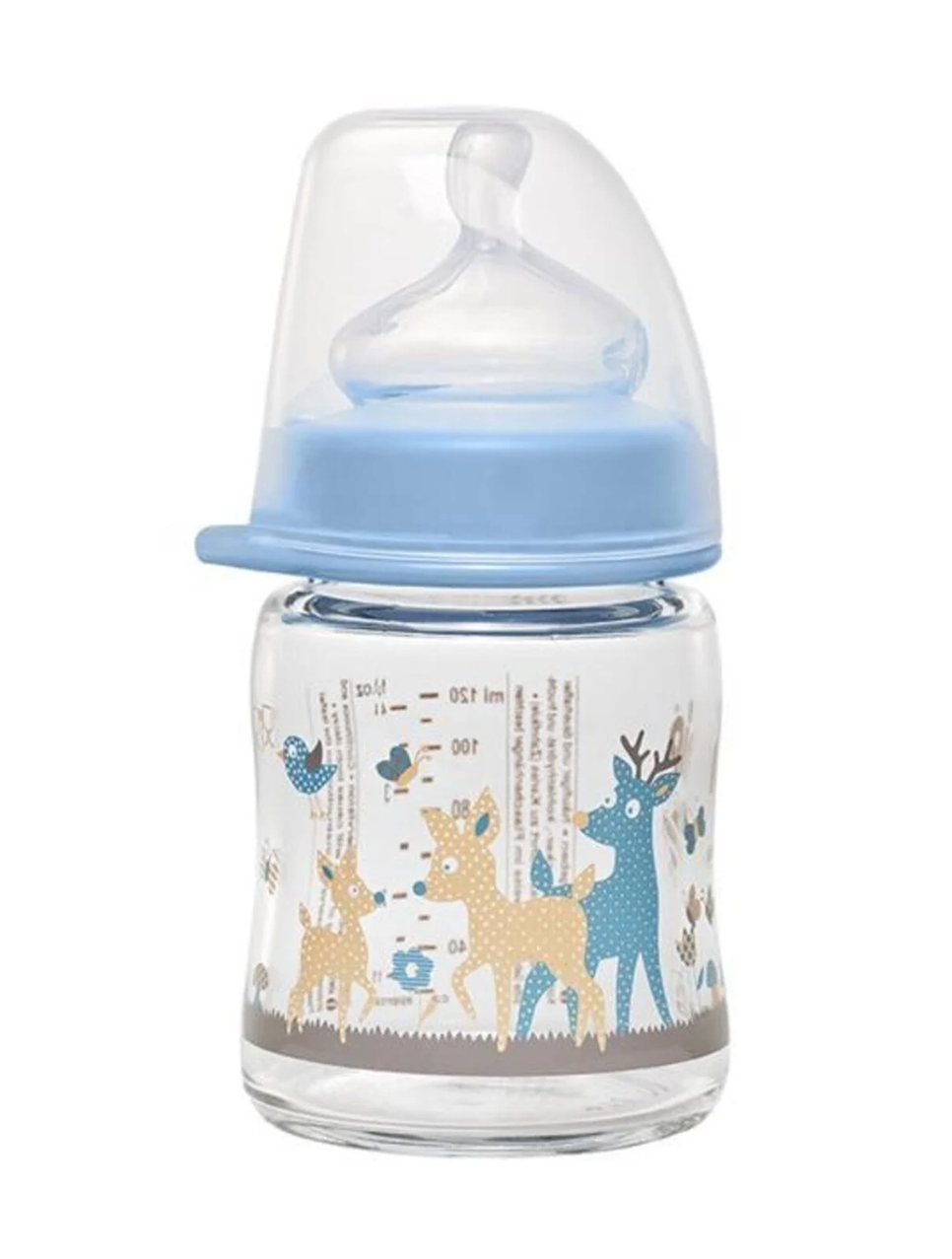 Biberón de vidrio con chupete tamaño S flujo lento 120 ml ACTIFLEX