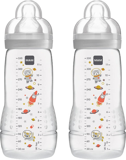 MAM Easy Active komplet stekleničk 330 ml 4 m+ cucelj 2 VESOLJE