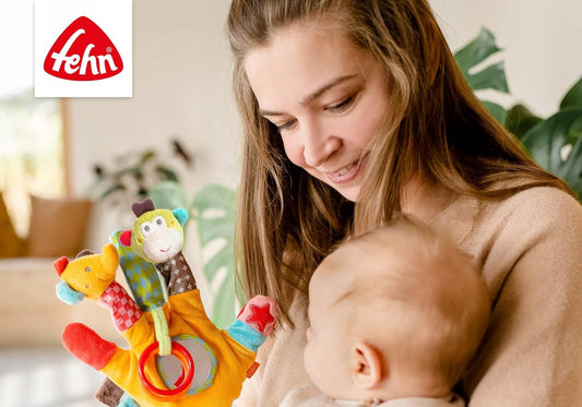 FEHN Safari pacynka rękawiczka com chocalho, agarrador e espelho