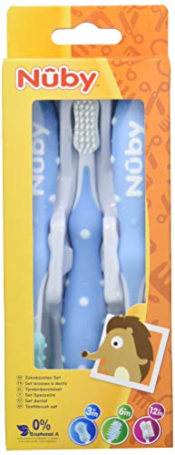 Nuby ID754 conjunto de escovas de dentes azul x3