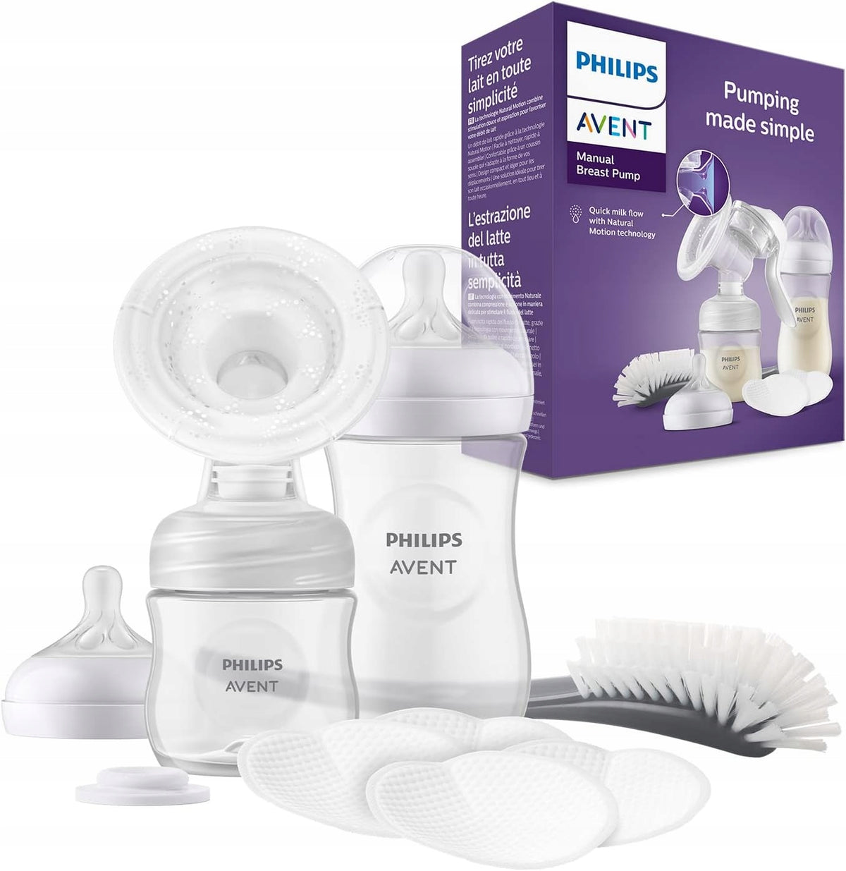 PHILIPS AVENT Natural SCF430/60 laktator ręczny +akcesoria, butelka, szczotka i wkładki, biały