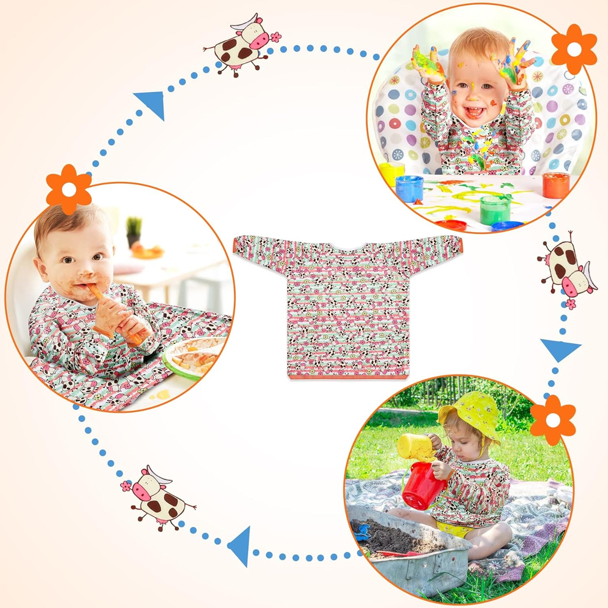 LENBEST Baby Lätzchen wasserdicht Ärmellätzchen Overall 6 Monate+