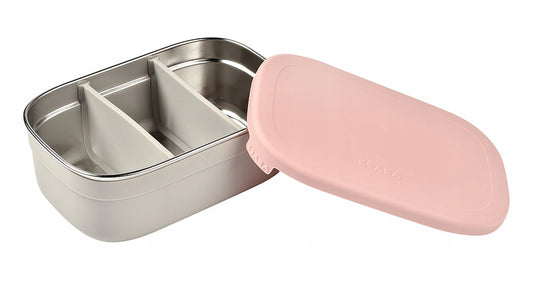 BEABA śniadaniówka lunchbox STAL nierdzewna 760ml z przegrodami, silikonowa pokrywka i pokrowiec ochronny