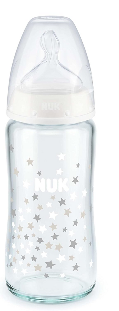 NUK First Choice+ glasflaske 240 ml 0-6 m sut M temperaturindikator