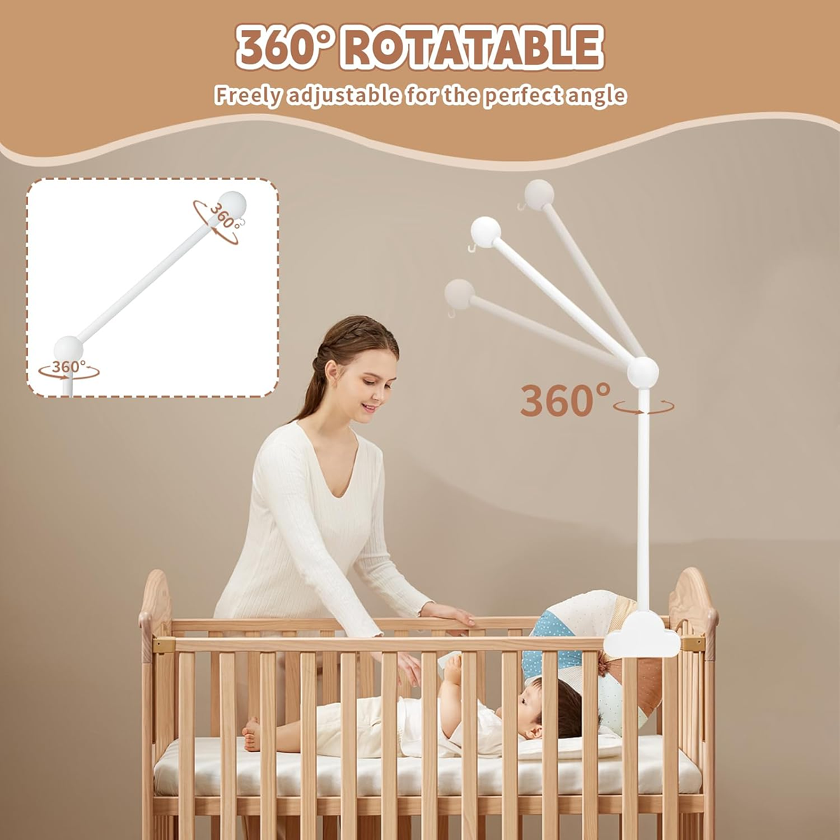 Asa de móvil de madera para cuna