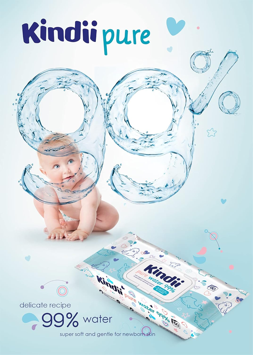 KINDII Pure Water 99 z vodo navlaženi robčki x60