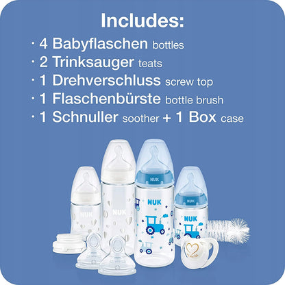 NUK zestaw startowy Perfect Start anti-colic KONTROLA TEMPERATURY: 4 butelki, smoczki, szczotka i smoczek