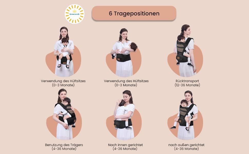 KRONEWERK ergonomische Babytrage mit Hüftgurt 6-in-1