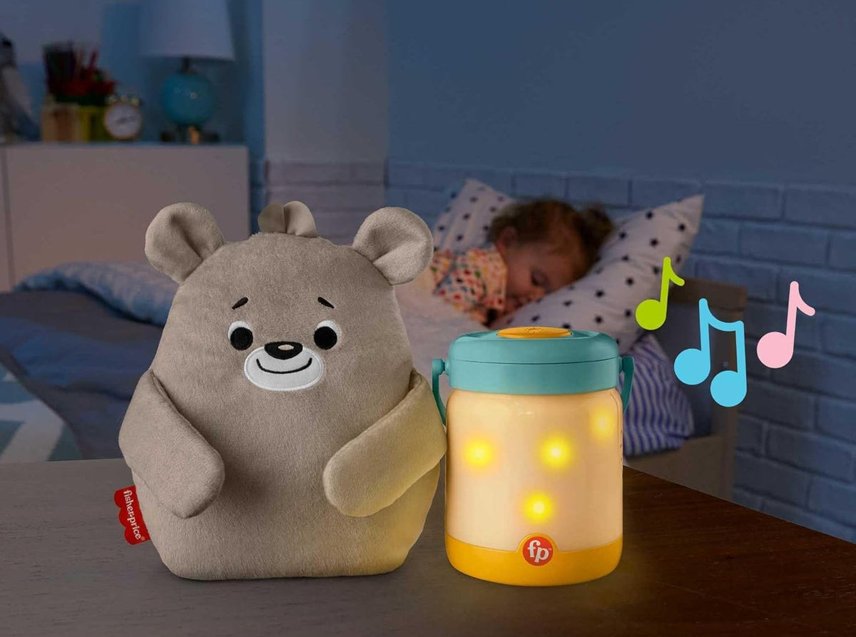 FISHER-PRICE upokojujúca plyšová hračka so zvukmi, projektorom a lampičkou so svetluškami