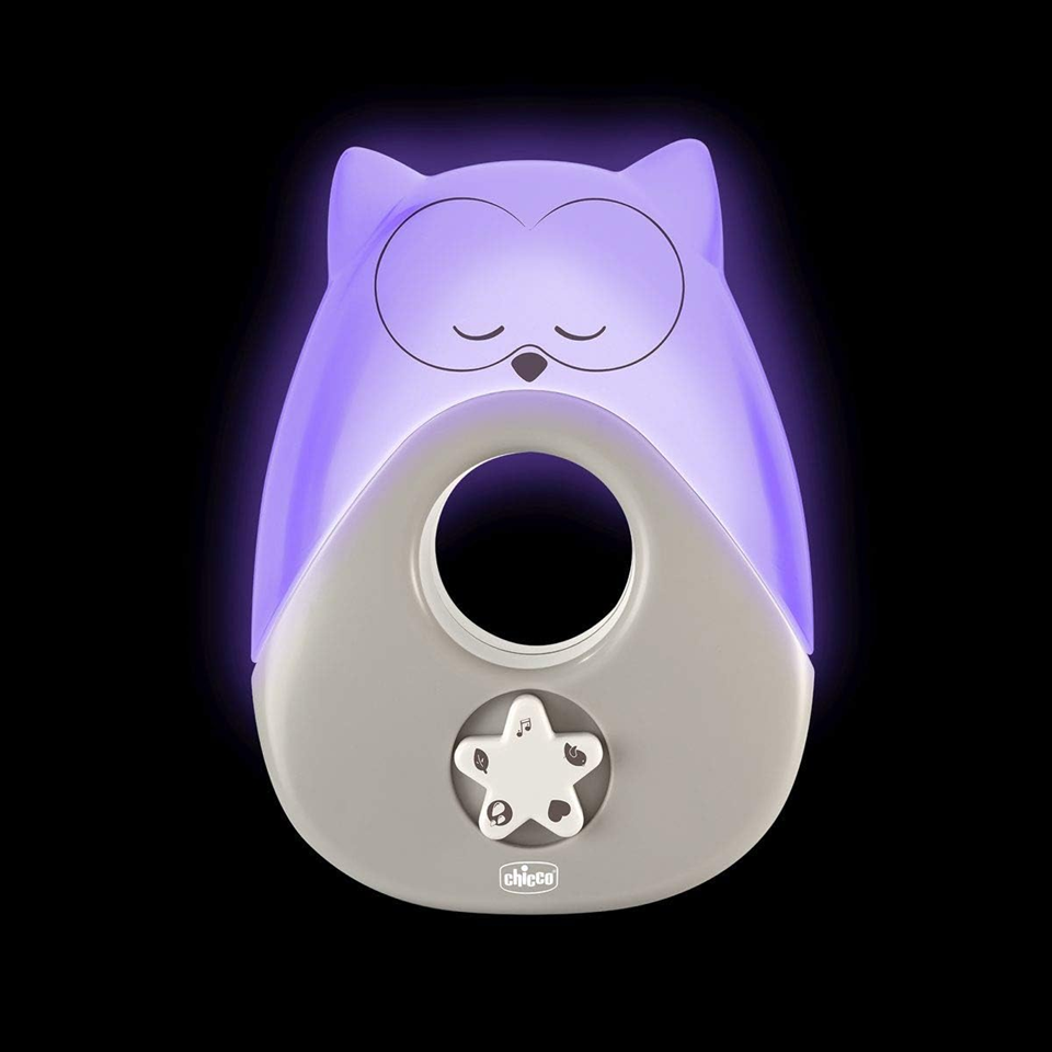 CHICCO Sweet Lights lámpara nocturna con melodías y sonidos búho 13,5 x 18 cm para bebés